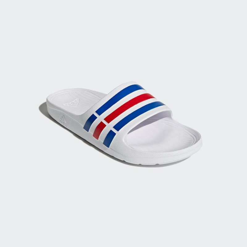 Adidas รองเทาแตะ Duramo Slides White True Blue Red U43664 APX