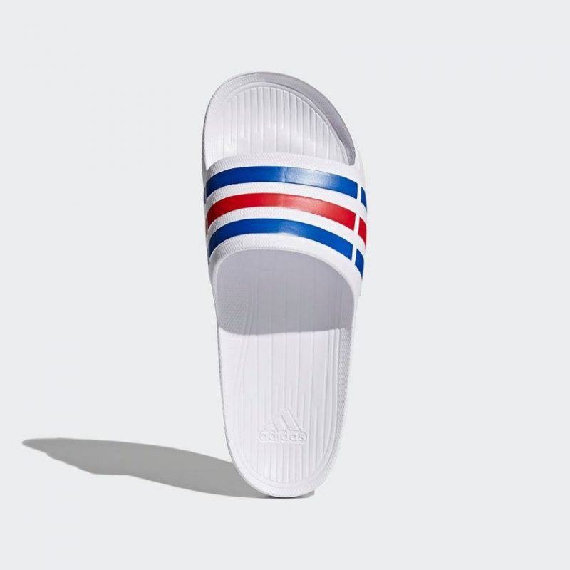Adidas รองเท้าแตะ Duramo Slides | White/True Blue/Red ( U43664 ) - Image 4