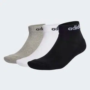 Adidas ถุงเท้า Linear Ankle Cushioned Socks 3 Pairs | Medium Grey Heather/White/Black ( IC1304 )
