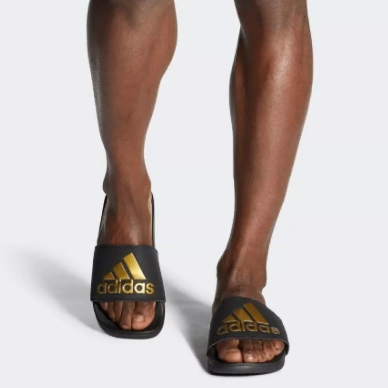 Adidas รองเท้าแตะ Adilette Comfort Slides | Core Black/Gold Metallic/Core Black ( B41742 ) - Image 10
