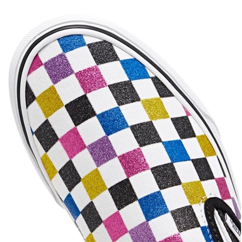 Vans รองเท้าผ้าใบ Classic Slip-On Glitter Checkerboard | Black/True White ( VN0A4BV3V3P ) - Image 7