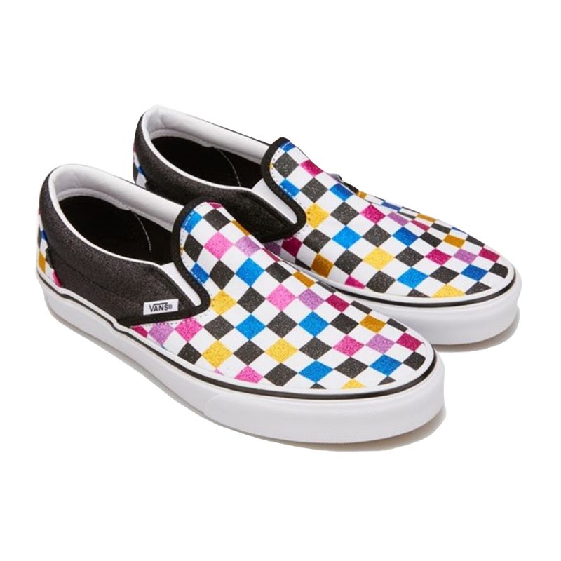 Vans รองเท้าผ้าใบ Classic Slip-On Glitter Checkerboard | Black/True White ( VN0A4BV3V3P ) - Image 9