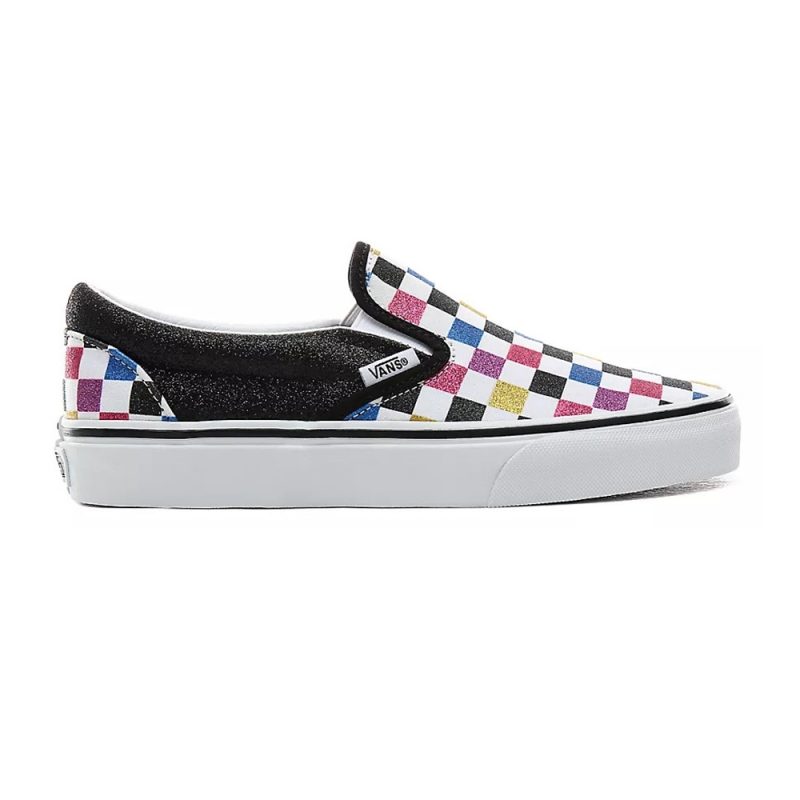 Vans รองเท้าผ้าใบ Classic Slip-On Glitter Checkerboard | Black/True White ( VN0A4BV3V3P )