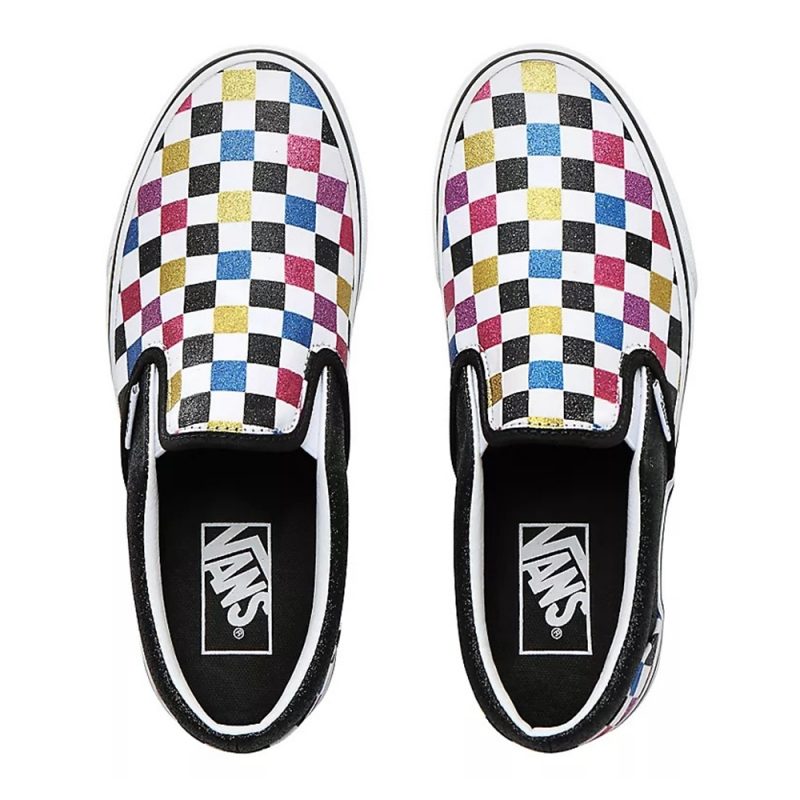 Vans รองเท้าผ้าใบ Classic Slip-On Glitter Checkerboard | Black/True White ( VN0A4BV3V3P ) - Image 6