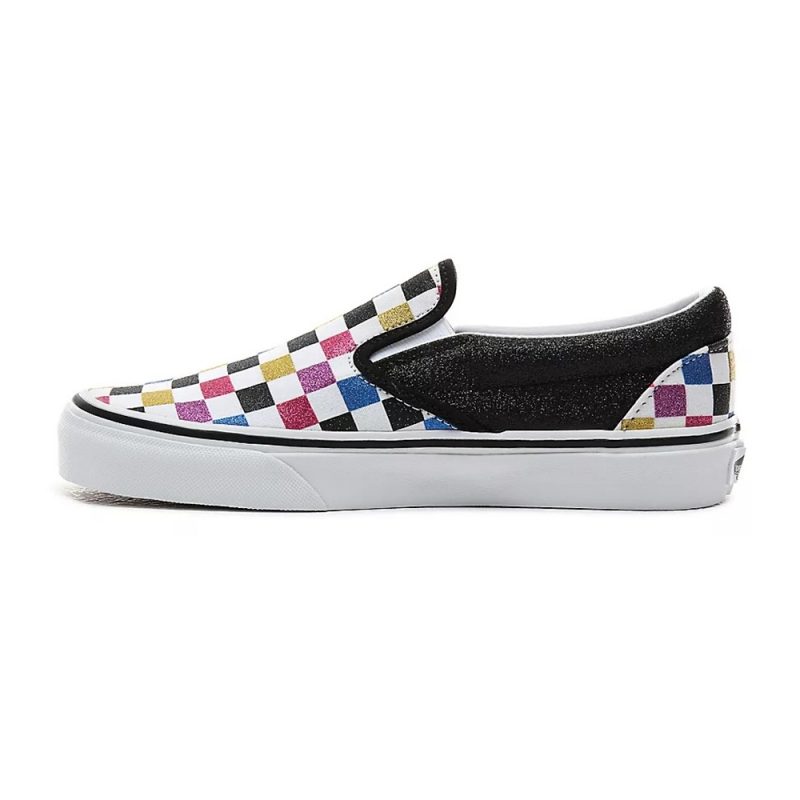 Vans รองเท้าผ้าใบ Classic Slip-On Glitter Checkerboard | Black/True White ( VN0A4BV3V3P ) - Image 3