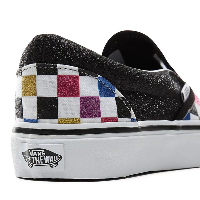 Vans รองเท้าผ้าใบ Classic Slip-On Glitter Checkerboard | Black/True White ( VN0A4BV3V3P ) - Image 5