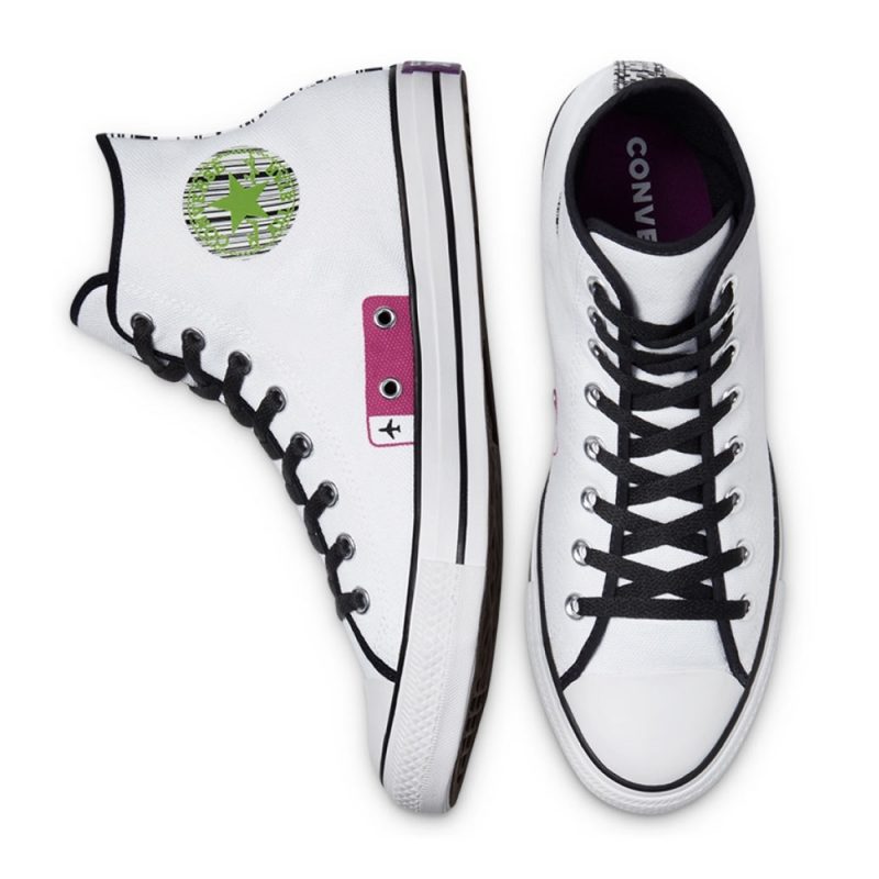 Converse รองเท้าผ้าใบ Chuck Taylor All Star Traveler High Top Hi | White/Black/Bold Wasabi ( 170851CU1WM ) - Image 6