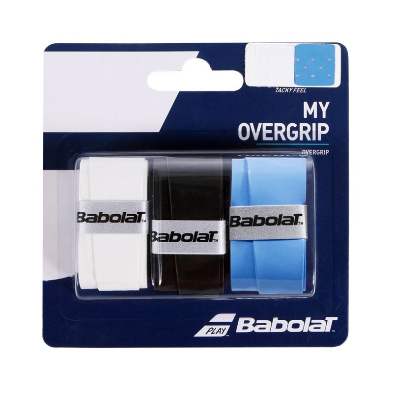 Babolat เทปพันด้าม/กริ๊ปพันด้าม ไม้เทนนิสไม้แบดมินตัน My Overgrip x3 Grip Tape Racket Tennis | White/Black/Blue ( 653045 )