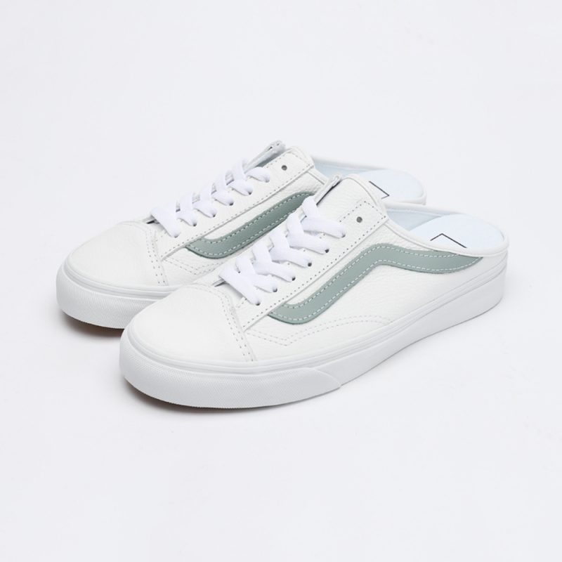 Vans รองเท้าผ้าใบ Style 36 Mule Leather | True White/Green Milieu ( VN0A7Q5YB9F ) - Image 12