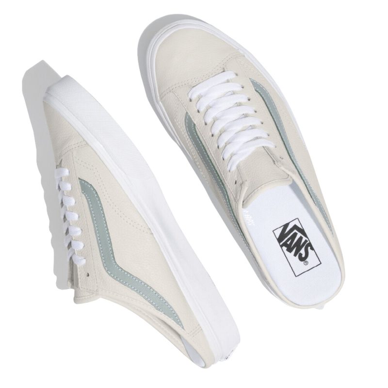 Vans รองเท้าผ้าใบ Style 36 Mule Leather | True White/Green Milieu ( VN0A7Q5YB9F ) - Image 9