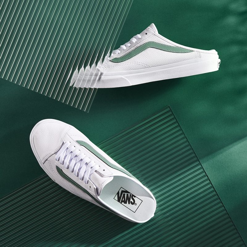 Vans รองเท้าผ้าใบ Style 36 Mule Leather | True White/Green Milieu ( VN0A7Q5YB9F ) - Image 15