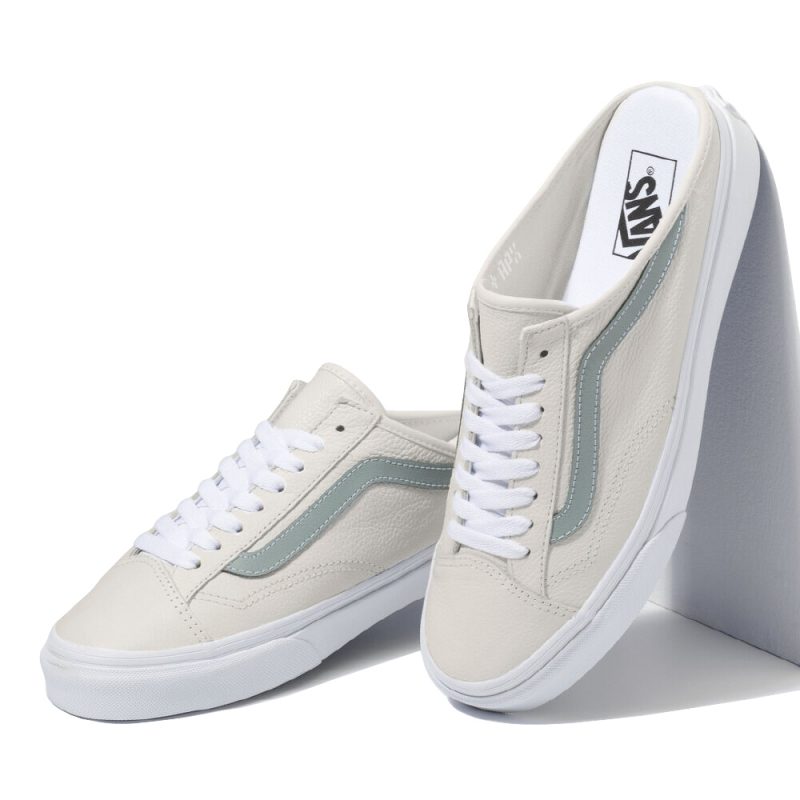 Vans รองเท้าผ้าใบ Style 36 Mule Leather | True White/Green Milieu ( VN0A7Q5YB9F ) - Image 10