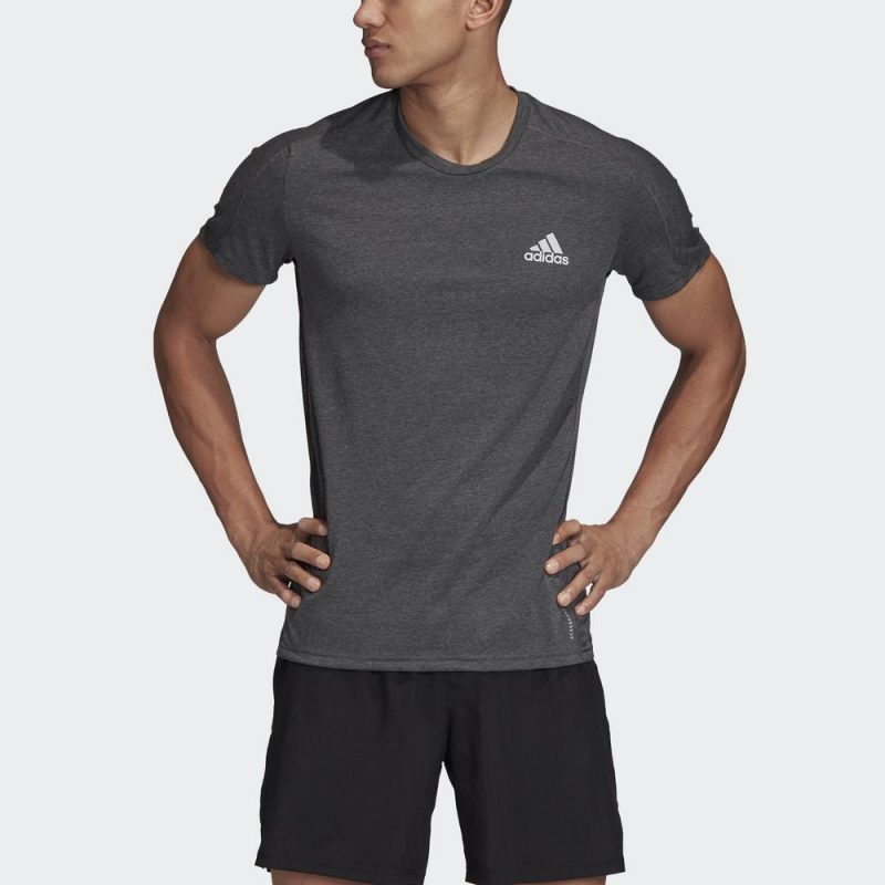 Adidas เสื้อวิ่งผู้ชาย Own The Run Soft Tee | Dark Grey Heather ( FS9801 ) - Image 3