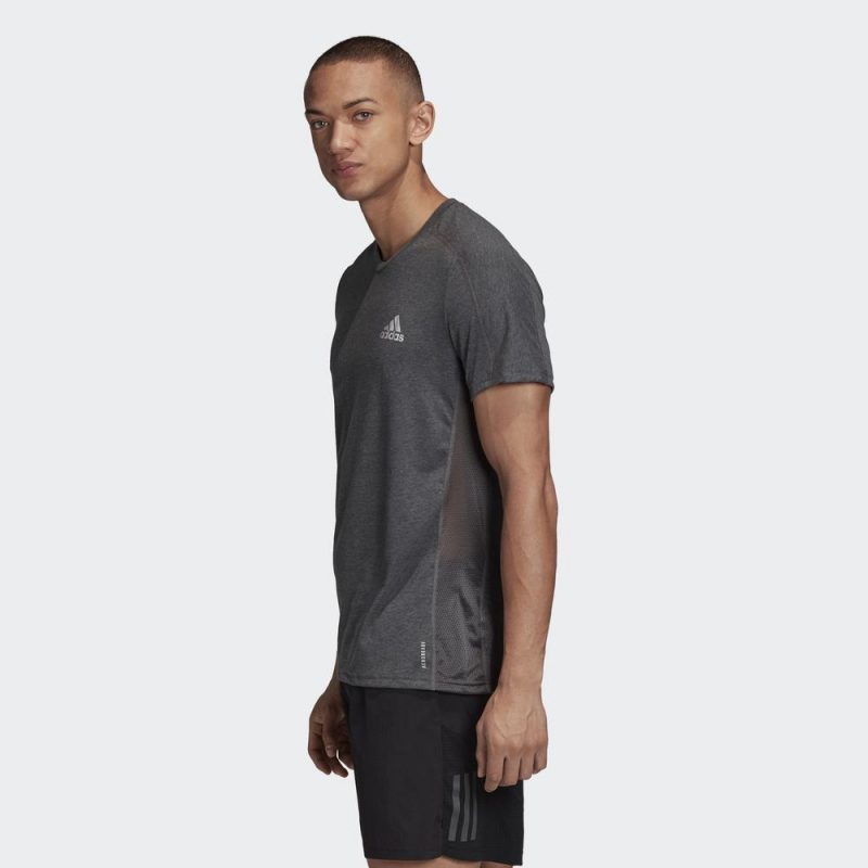 Adidas เสื้อวิ่งผู้ชาย Own The Run Soft Tee | Dark Grey Heather ( FS9801 ) - Image 4