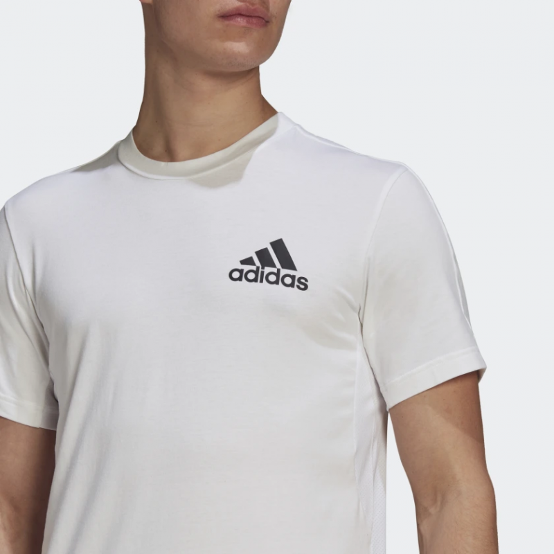 Adidas เสื้อกีฬาผู้ชาย Designed 2 Move AEROREADY Motion Tee | White/Black ( GM2115 ) - Image 5