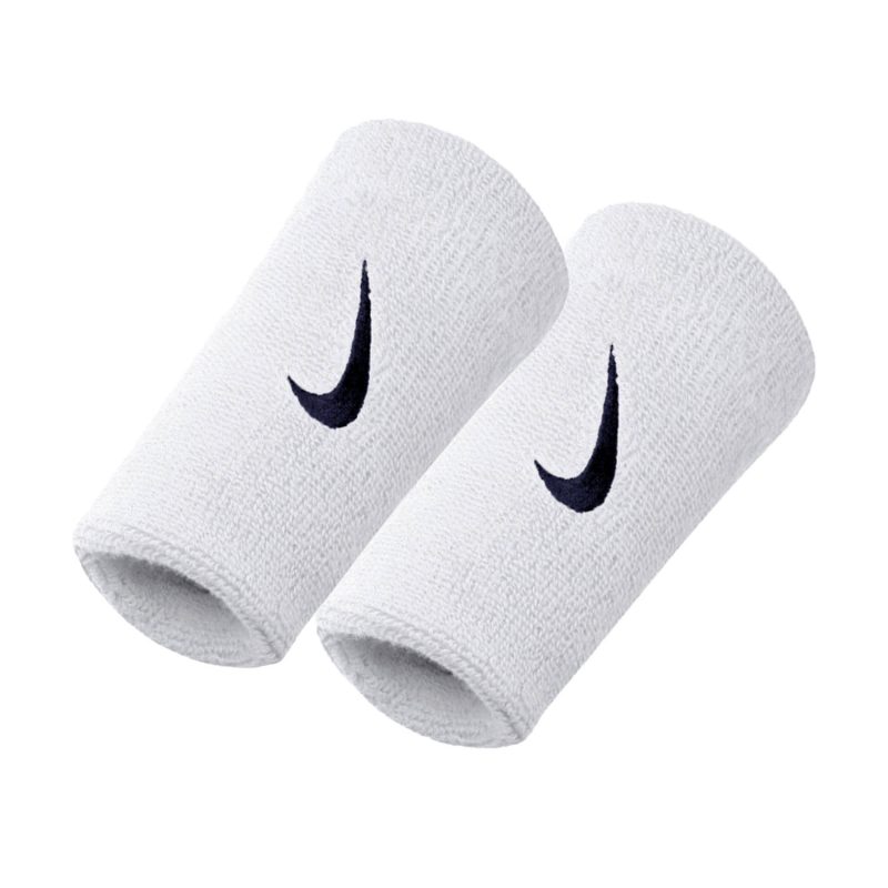 Nike ปลอกรัดข้อมือเทนนิสแบบยาว Swoosh Doublewide Wristbands | White/Obsidian ( N.NN.05.116 )