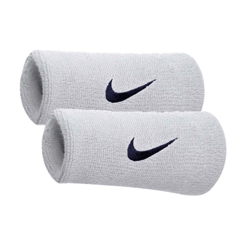 Nike ปลอกรัดข้อมือเทนนิสแบบยาว Swoosh Doublewide Wristbands | White/Obsidian ( N.NN.05.116 ) - Image 3