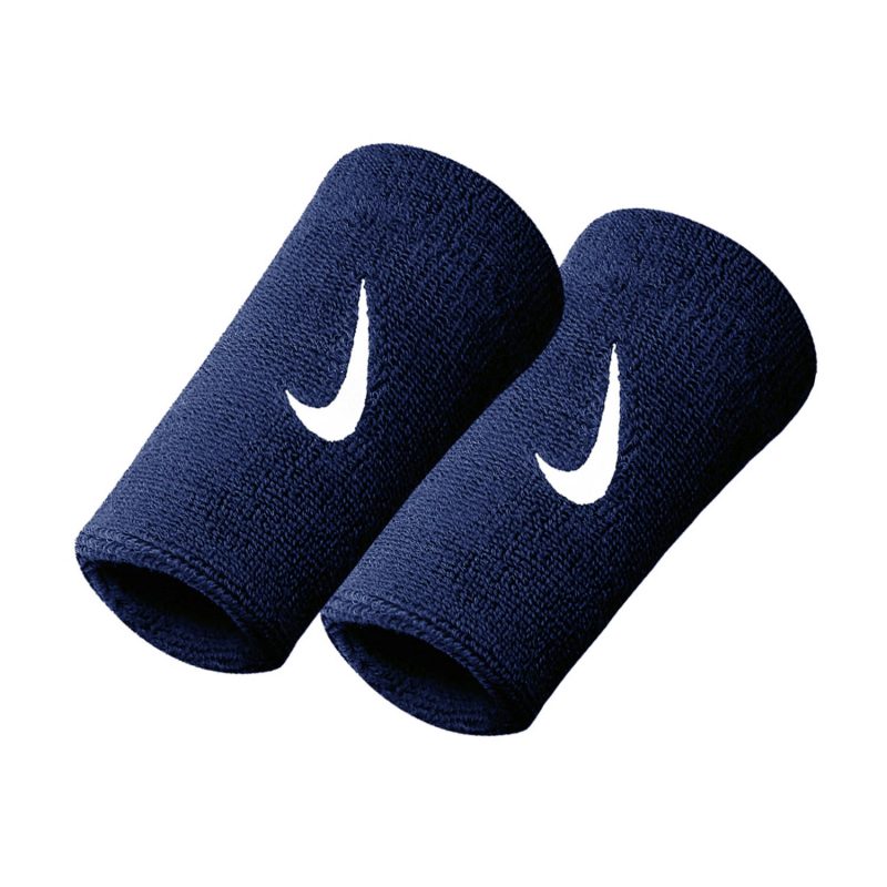 Nike ปลอกรัดข้อมือเทนนิสแบบยาว Swoosh Doublewide Wristbands | Obsidian/White ( N.NN.05.416 )