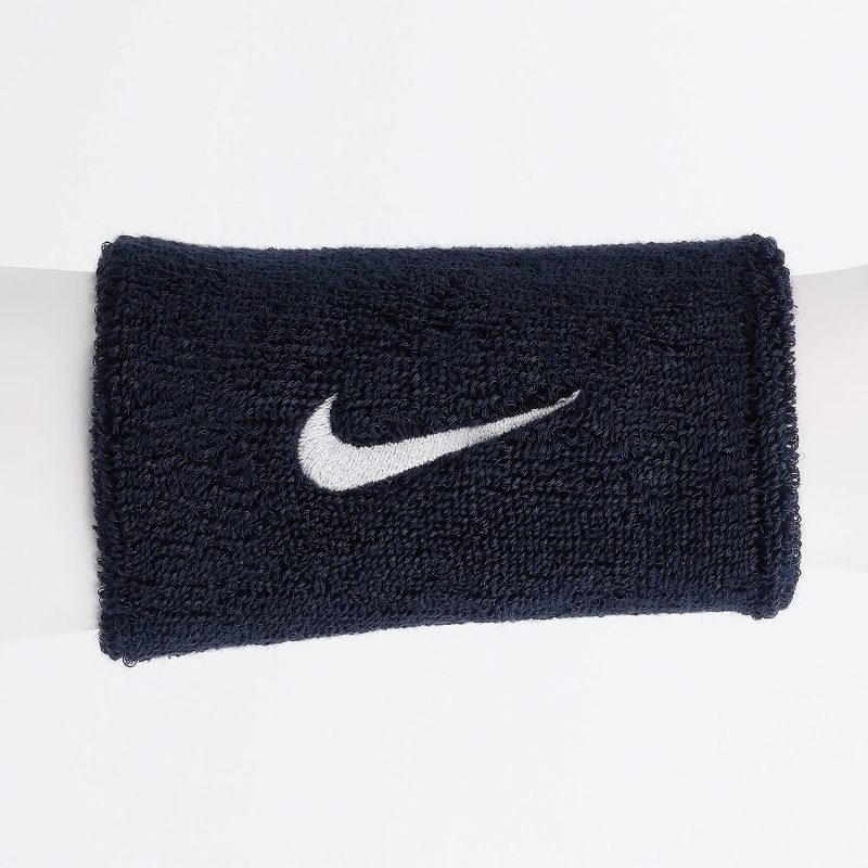 Nike ปลอกรัดข้อมือเทนนิสแบบยาว Swoosh Doublewide Wristbands | Obsidian/White ( N.NN.05.416 ) - Image 13