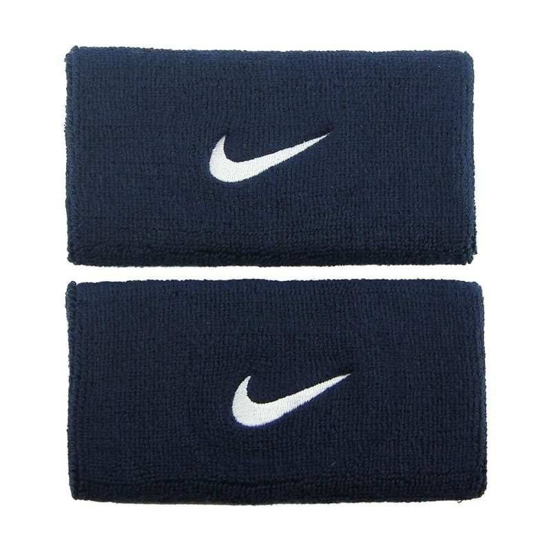 Nike ปลอกรัดข้อมือเทนนิสแบบยาว Swoosh Doublewide Wristbands | Obsidian/White ( N.NN.05.416 ) - Image 4