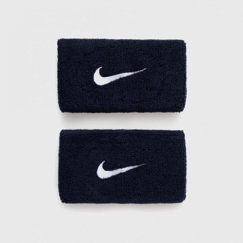 Nike ปลอกรัดข้อมือเทนนิสแบบยาว Swoosh Doublewide Wristbands | Obsidian/White ( N.NN.05.416 ) - Image 6