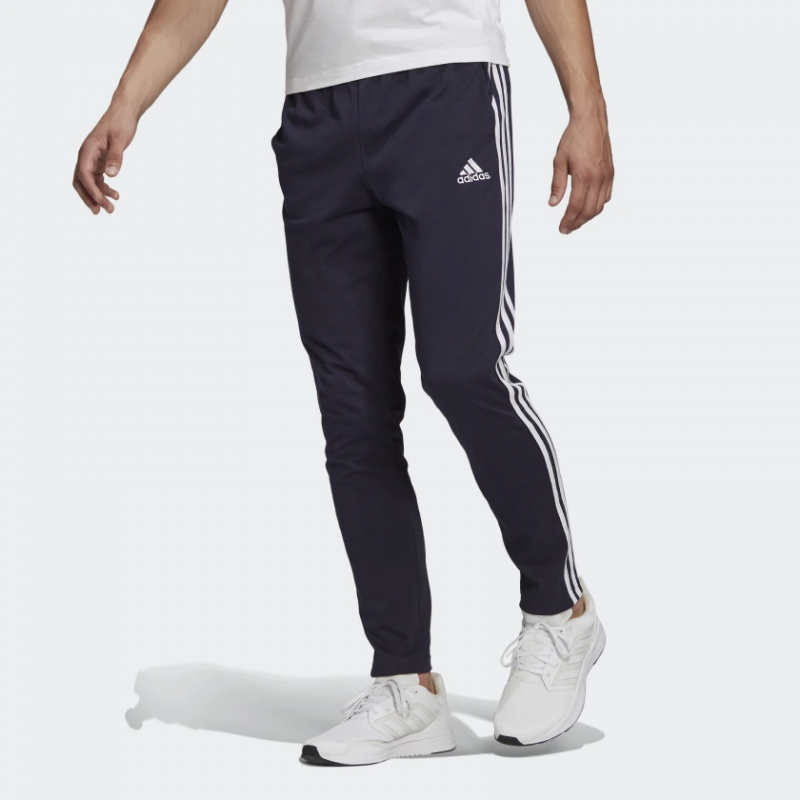 Adidas กางเกงกีฬาขายาวผู้ชาย Essentials Single Jersey Tapered Open Hem 3-Stripes Pants | Legend Ink/White ( GK8997 ) - Image 2