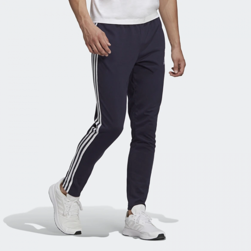 Adidas กางเกงกีฬาขายาวผู้ชาย Essentials Single Jersey Tapered Open Hem 3-Stripes Pants | Legend Ink/White ( GK8997 ) - Image 4