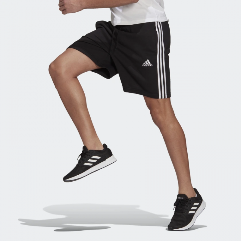 Adidas กางเกงกีฬาขาสั้นผู้ชาย Essentials French Terry 3-Stripes Shorts | Black/White ( GK9597 ) - Image 4