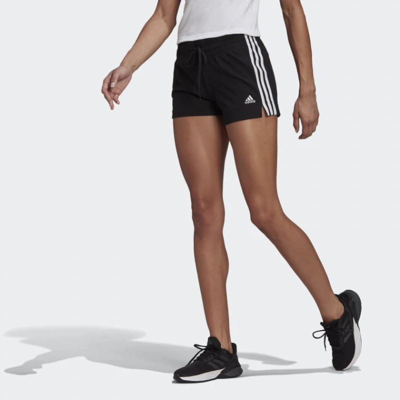 Adidas กางเกงกีฬาขาสั้นผู้หญิง Essentials Slim 3-Stripes Shorts | Black/White ( GM5523 ) - Image 2