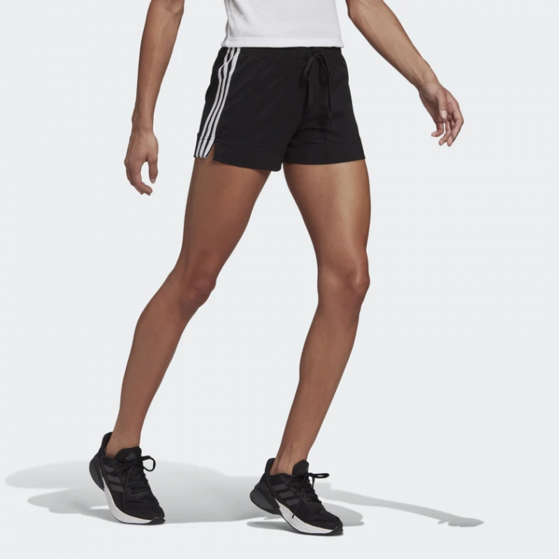 Adidas กางเกงกีฬาขาสั้นผู้หญิง Essentials Slim 3-Stripes Shorts | Black/White ( GM5523 ) - Image 4