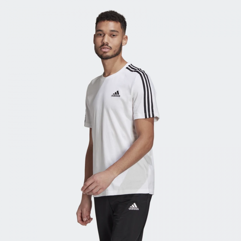 Adidas เสื้อกีฬาผู้ชาย Essentials 3-Stripes Tee | White/Black ( GL3733 ) - Image 2