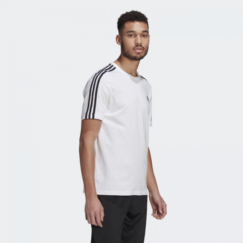 Adidas เสื้อกีฬาผู้ชาย Essentials 3-Stripes Tee | White/Black ( GL3733 ) - Image 4