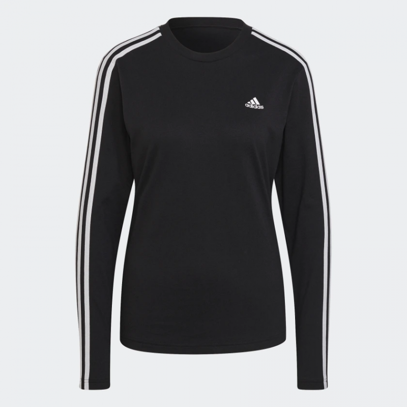 Adidas เสื้อยืดแขนยาวผู้หญิง Essentials 3-Stripes Long Sleeve Tee | Black/White ( HF7261 )