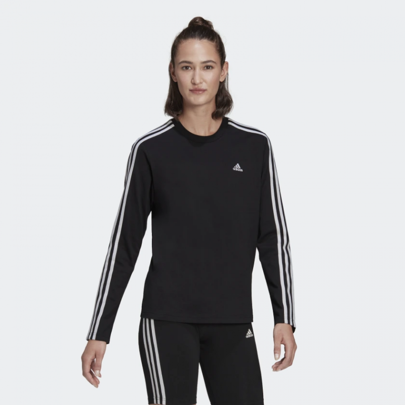 Adidas เสื้อยืดแขนยาวผู้หญิง Essentials 3-Stripes Long Sleeve Tee | Black/White ( HF7261 ) - Image 4