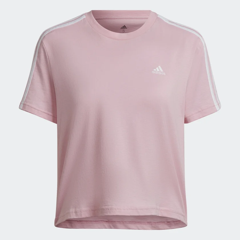 Adidas เสื้อครอปผู้หญิง Essentials Loose 3-Stripes Cropped Tee | True Pink/White ( HL2033 )