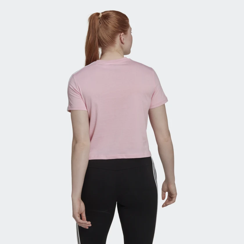 Adidas เสื้อครอปผู้หญิง Essentials Loose 3-Stripes Cropped Tee | True Pink/White ( HL2033 ) - Image 3