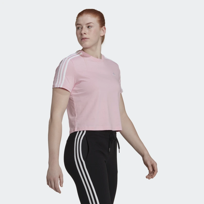 Adidas เสื้อครอปผู้หญิง Essentials Loose 3-Stripes Cropped Tee | True Pink/White ( HL2033 ) - Image 4