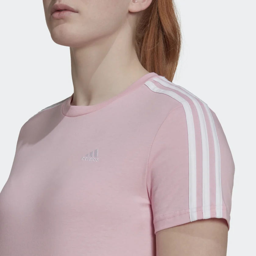 Adidas เสื้อครอปผู้หญิง Essentials Loose 3-Stripes Cropped Tee | True Pink/White ( HL2033 ) - Image 5