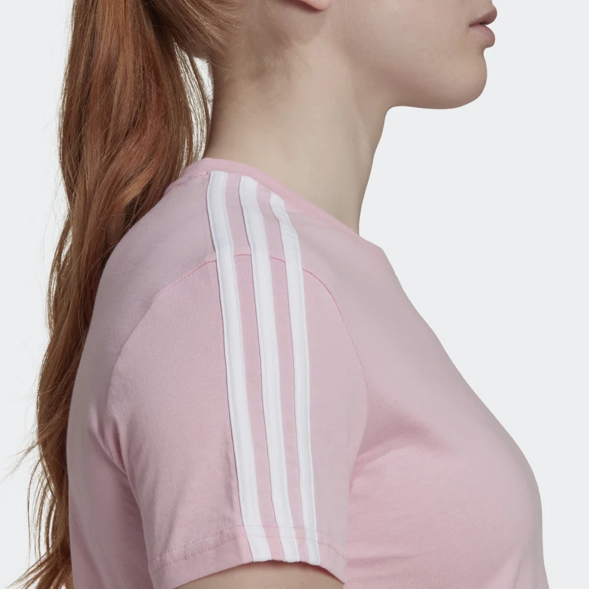 Adidas เสื้อครอปผู้หญิง Essentials Loose 3-Stripes Cropped Tee | True Pink/White ( HL2033 ) - Image 6