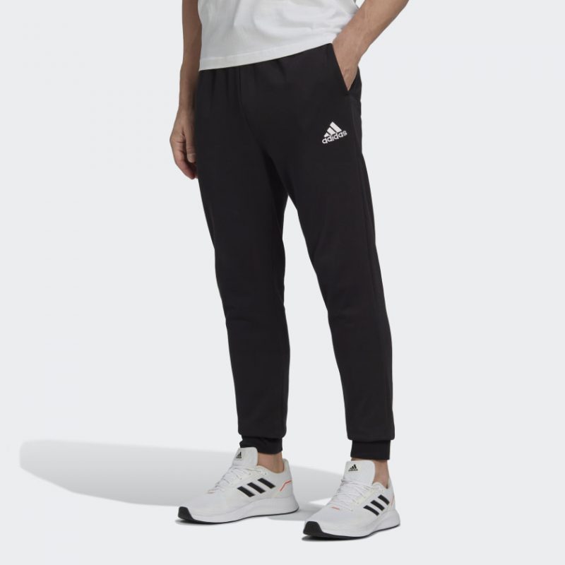 Adidas กางเกงกีฬาผู้ชาย Essentials Fleece Regular Tapered Pants | Black/White ( HL2236 ) - Image 2