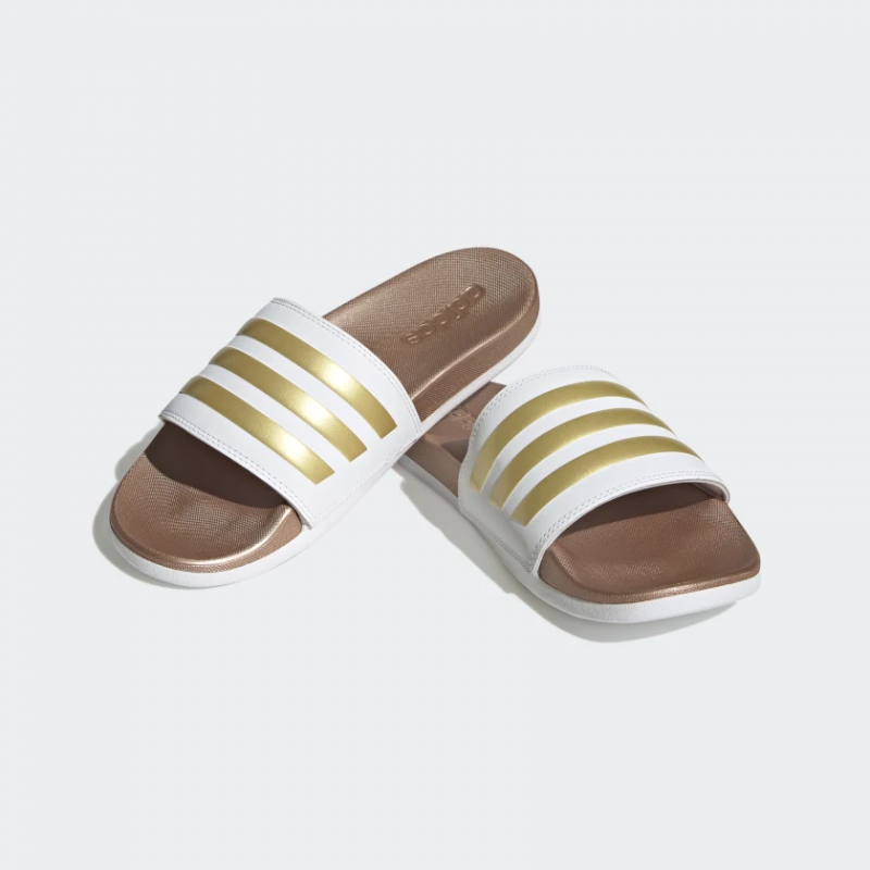 Adidas รองเท้าแตะ Adilette Comfort Slides | Cloud White/Cloud White/Matte Gold ( H03618 ) - Image 2