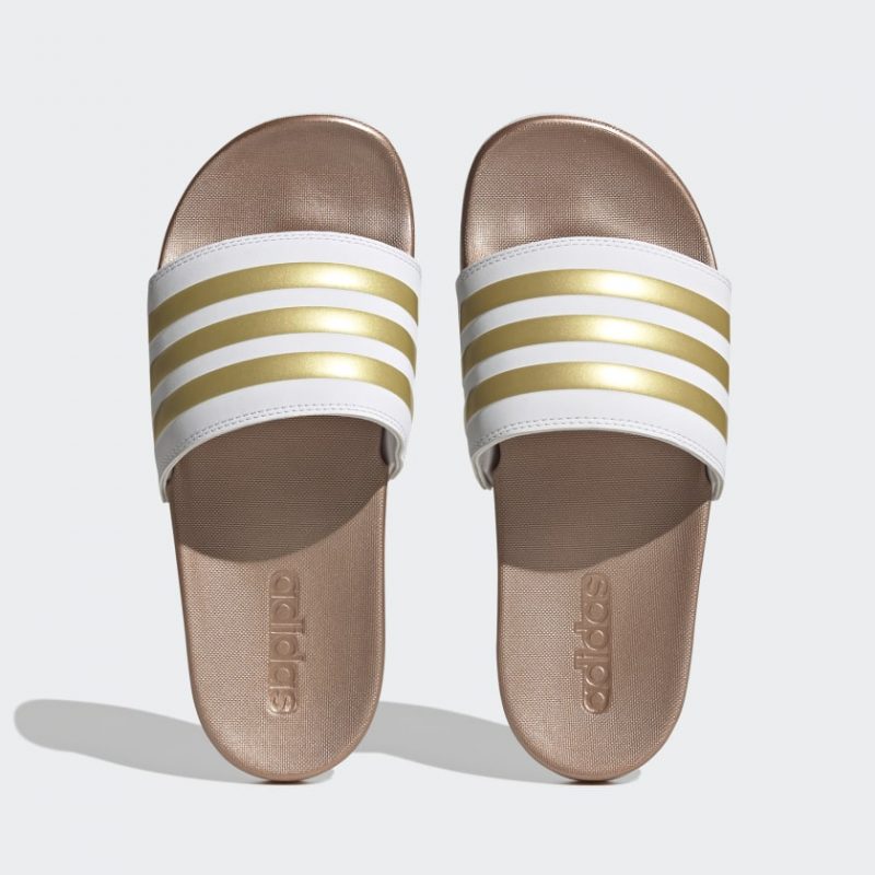 Adidas รองเท้าแตะ Adilette Comfort Slides | Cloud White/Cloud White/Matte Gold ( H03618 ) - Image 5