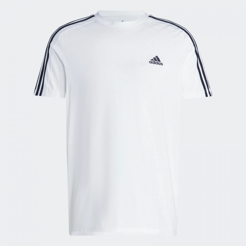 Adidas เสื้อกีฬาผู้ชาย Essentials Single Jersey 3-Stripes Tee | White/Black ( IC9336 )