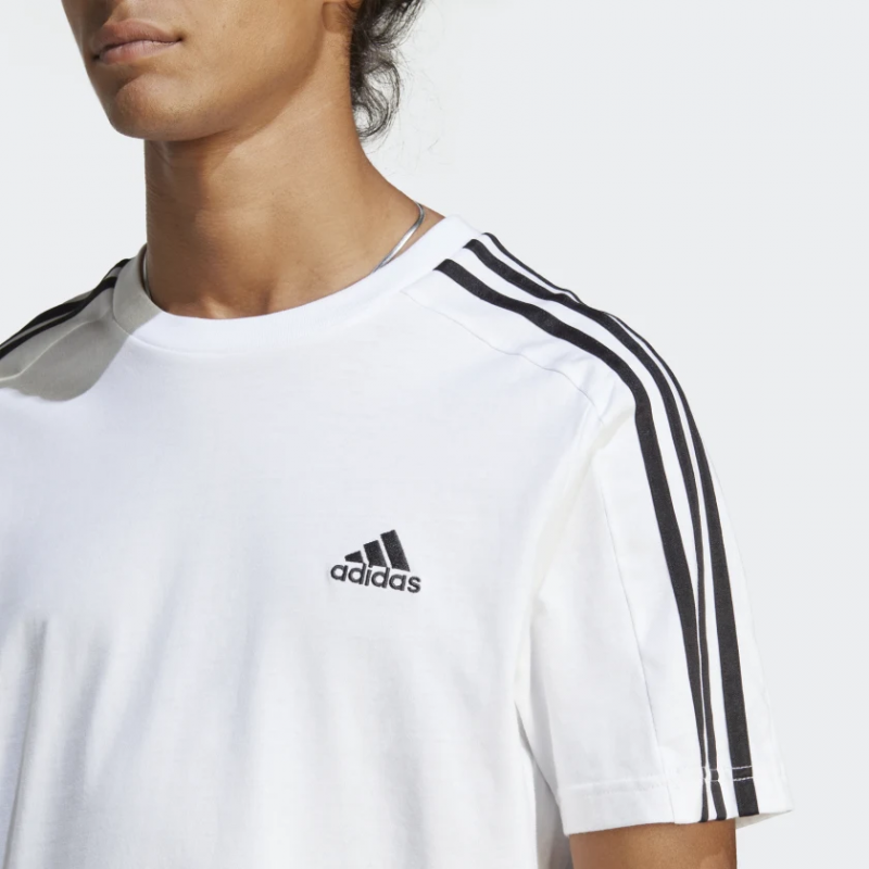 Adidas เสื้อกีฬาผู้ชาย Essentials Single Jersey 3-Stripes Tee | White/Black ( IC9336 ) - Image 5