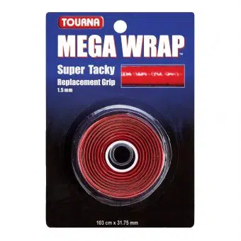 Tourna เทปพันด้าม/กริ๊ปพันด้ามไม้เทนนิส Mega Wrap 1.5mm Replacement Grip Tape Racket Tennis | Red ( 078914198717 , MW-R )