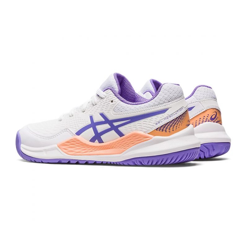 Asics รองเท้าเทนนิสเด็ก Gel-Resolution 9 GS | White/Amethyst ( 1044A067-101 ) - Image 3