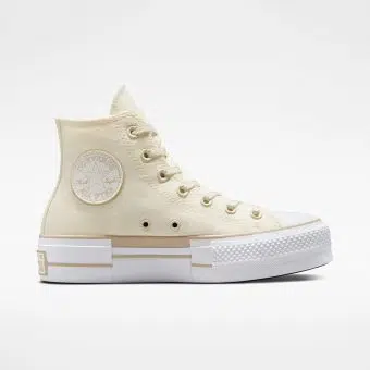 Converse รองเท้าผ้าใบผู้หญิง Chuck Taylor All Star Lift Outline Sketch Hi Brown | Oat Milk/Egret/White ( A05009CU3BRXX )