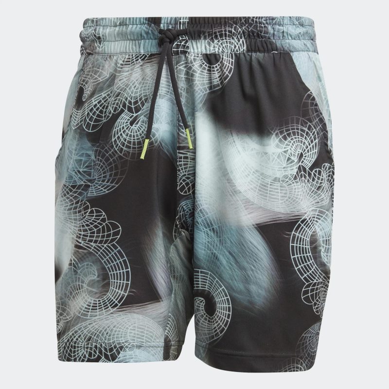 Adidas กางเกงเทนนิสผู้ชาย Tennis Printed AEROREADY Ergo Pro Shorts | Black/Semi Flash Aqua/Dash Grey ( HZ3261 )