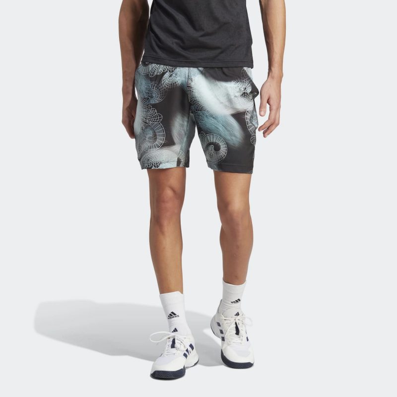 Adidas กางเกงเทนนิสผู้ชาย Tennis Printed AEROREADY Ergo Pro Shorts | Black/Semi Flash Aqua/Dash Grey ( HZ3261 ) - Image 2