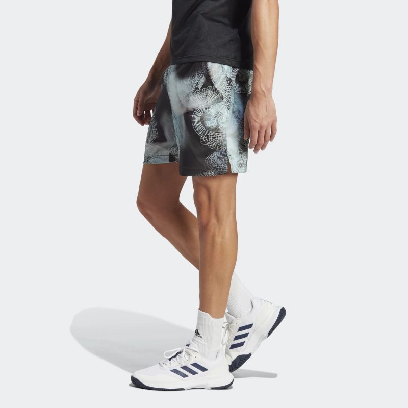 Adidas กางเกงเทนนิสผู้ชาย Tennis Printed AEROREADY Ergo Pro Shorts | Black/Semi Flash Aqua/Dash Grey ( HZ3261 ) - Image 3